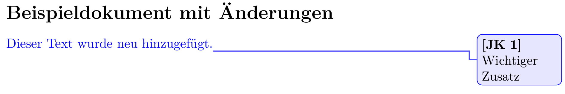 Beispiel für das Hinzufügen von neuem Text bei der Änderungsverfolgung in LaTeX