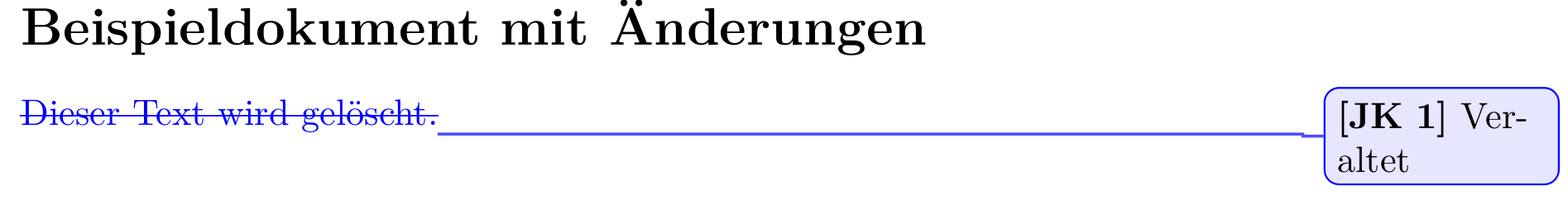 Beispiel für das Entfernen bzw. das Löschen von Text bei der Änderungsverfolgung in LaTeX