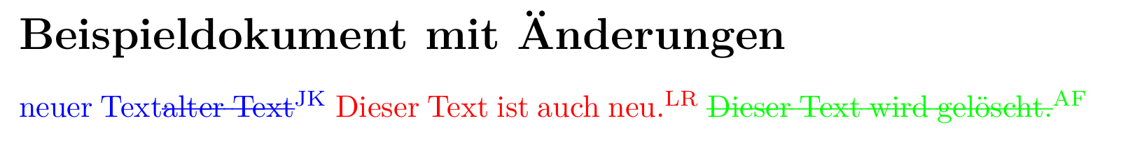 Beispiel für verschiedene mitwirkende Personen bei der Änderungsverfolgung in LaTeX