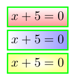 Beispiele für den Einsatz von verschieden Farben und verschieden Farbverläufen beim farblichen Hervorheben von mathematischen Formeln.