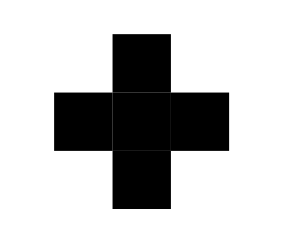 Das Bild zeigt ein Pluszeichen welches aus 5 einzelnen Pixeln zusammengesetzt wurden