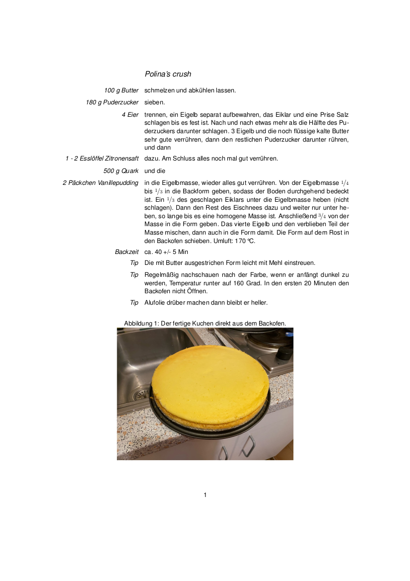 Käsekuchen Rezept mit LaTeX