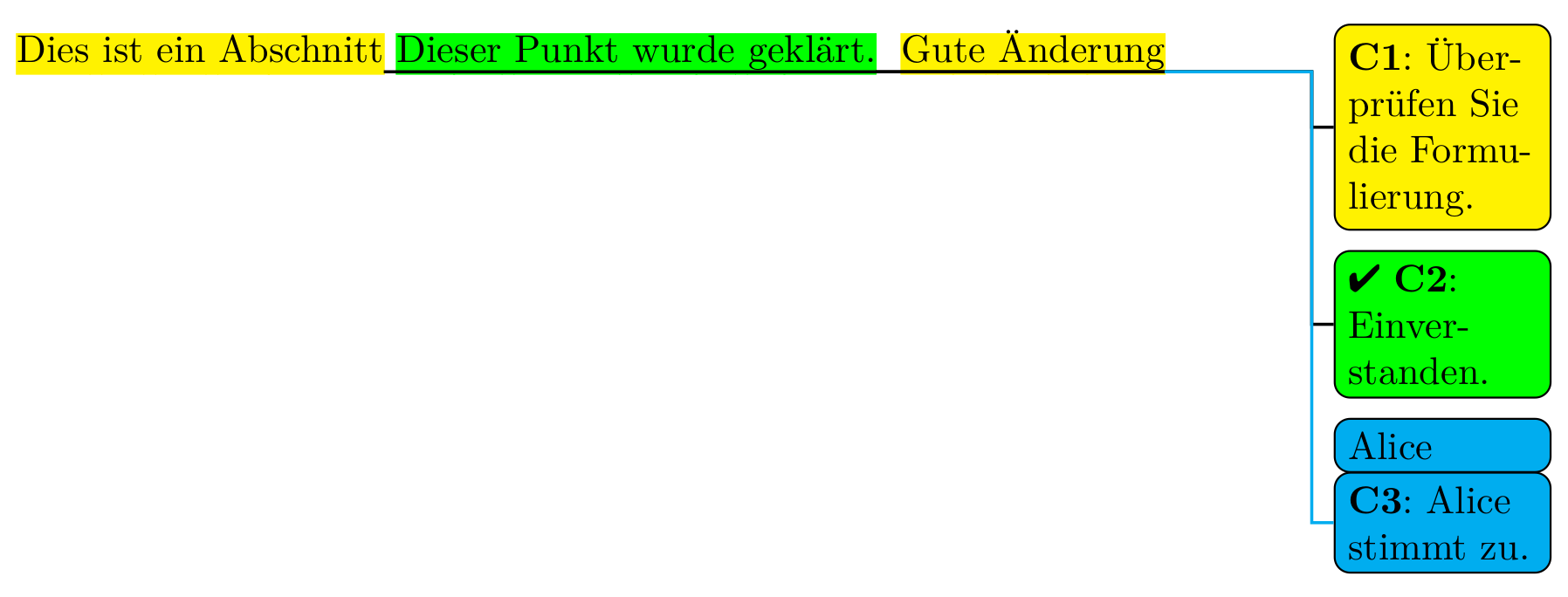 Beispiel für das Einfügen von Kommentaren während der Textüberarbeitung in LaTeX