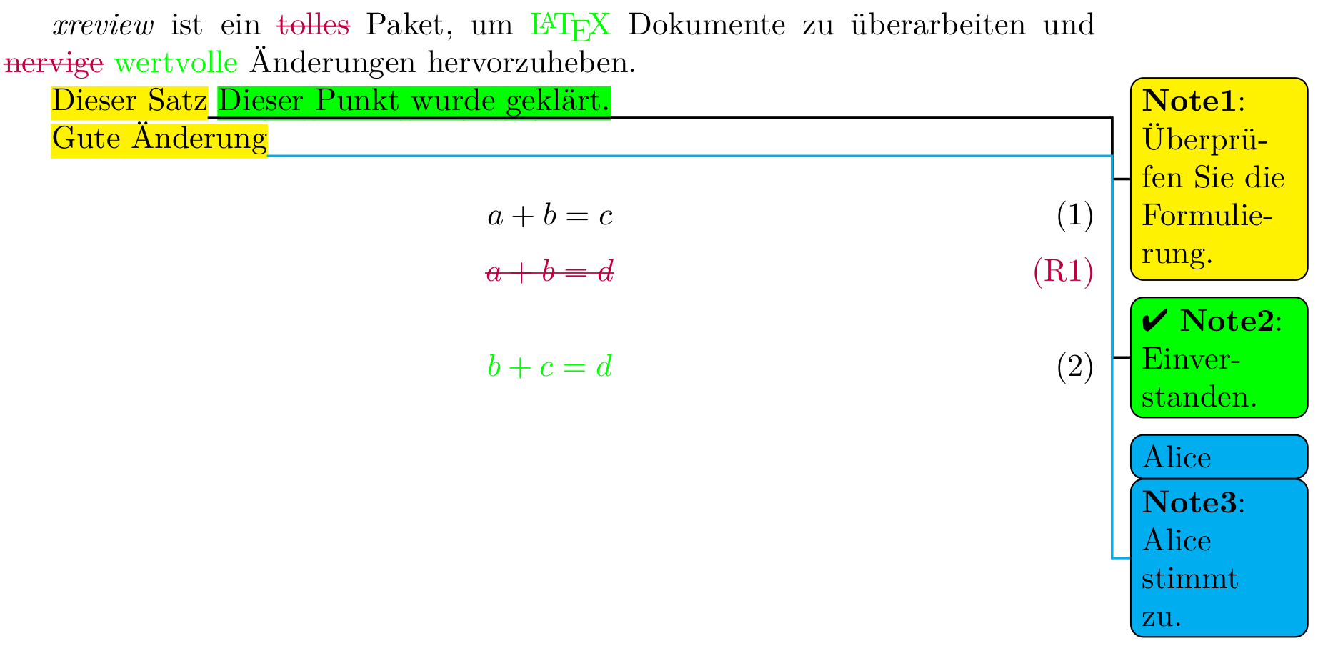 Ausführliches Beispiel für das Überarbeitung von Texten in LaTeX